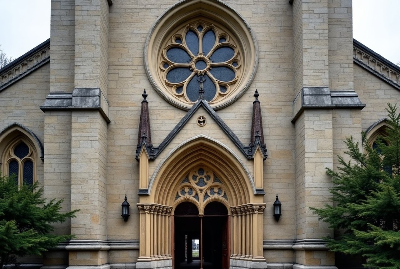 Rose window over west entrance