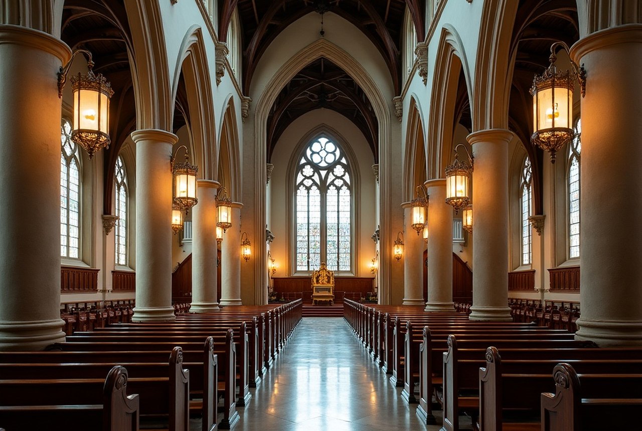 Trinity Church nave interior showing La Farge decoration