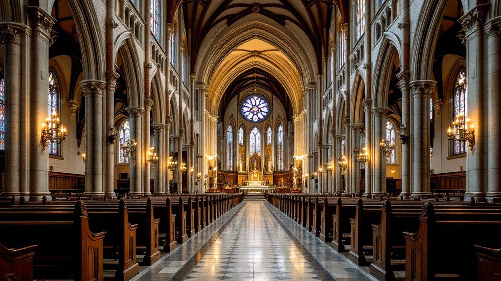 Full-length nave looking east toward the high altar