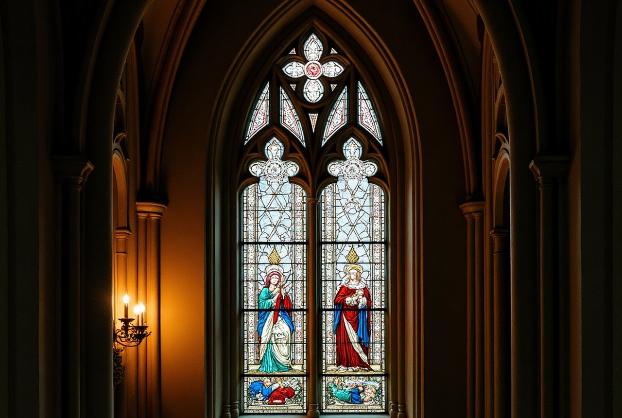 Stained glass detail, St. Stanislaus Kostka, Adams
