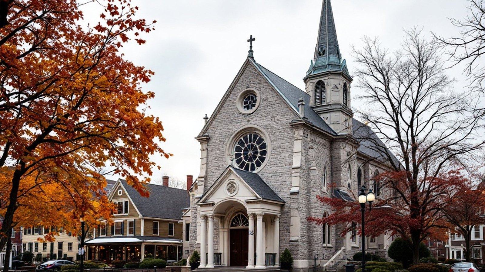 Exterior of a granite-fronted Portuguese parish in New Bedford