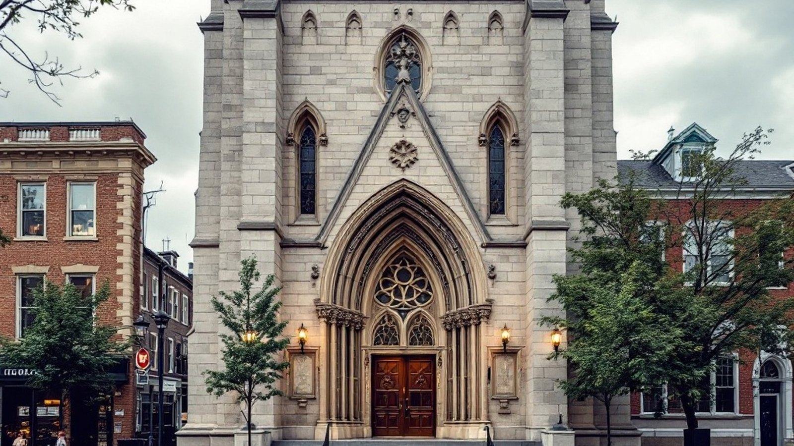Exterior of St. Leonard's on Hanover Street, showing facade and Peace Garden entrance