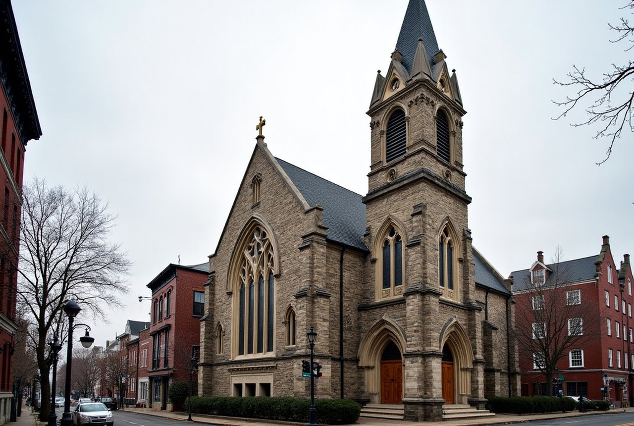 St. Leonard's facade on Prince Street with North End streetscape