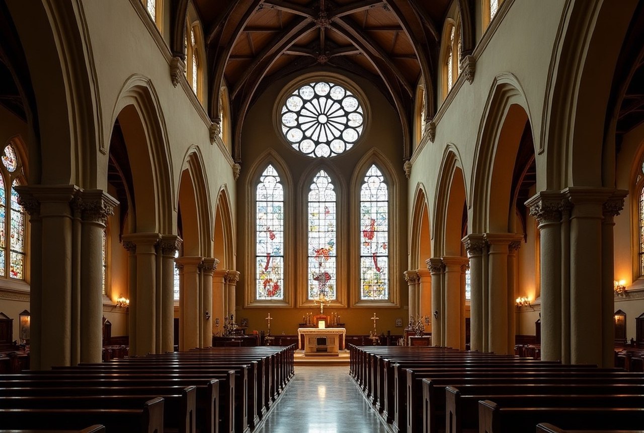 Cathedral of the Holy Cross nave looking toward altar