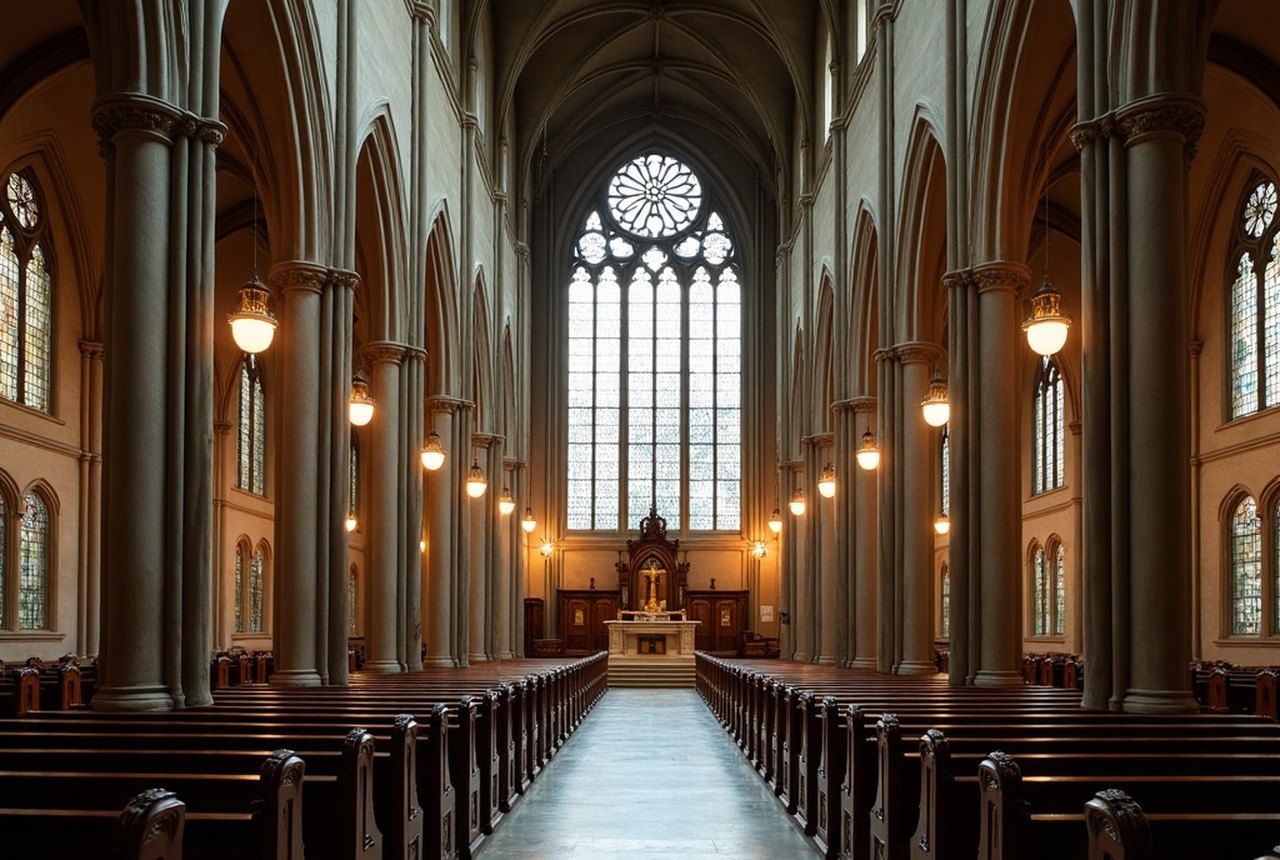 Interior shot of Cathedral nave showing clustered piers and lancet windows
