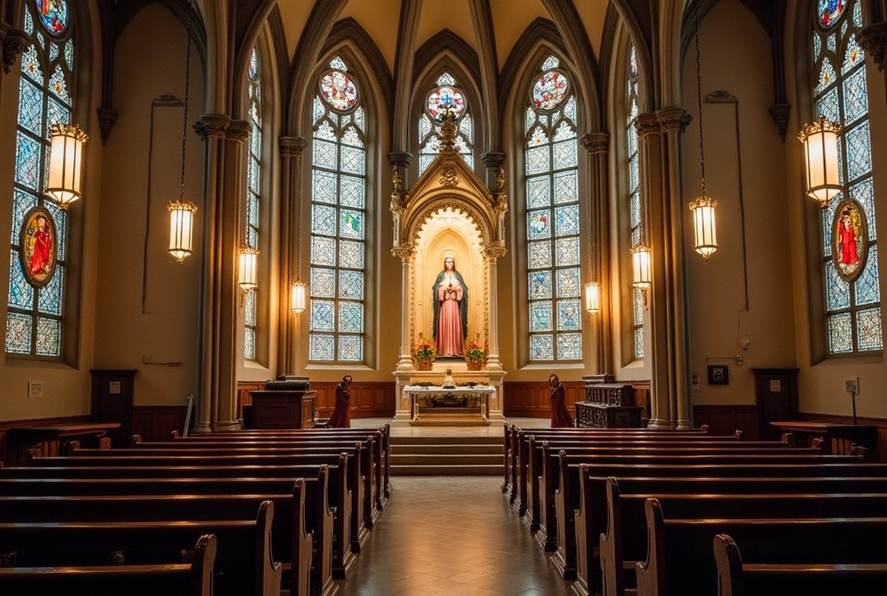 Interior of the Basilica of Our Lady of Perpetual Help showing the venerated image above the altar