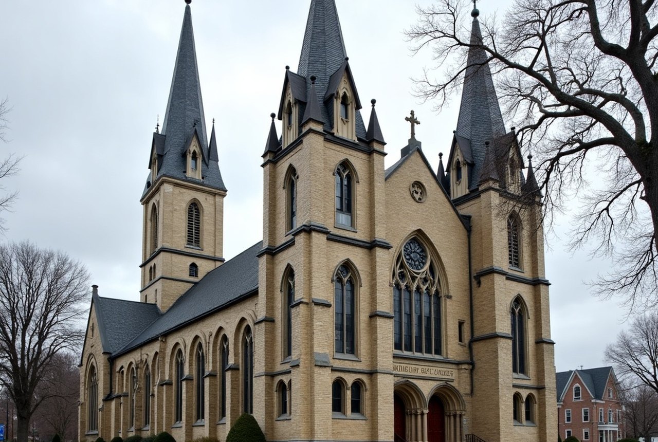 Detail of arched masonry or decorative stonework on the towers