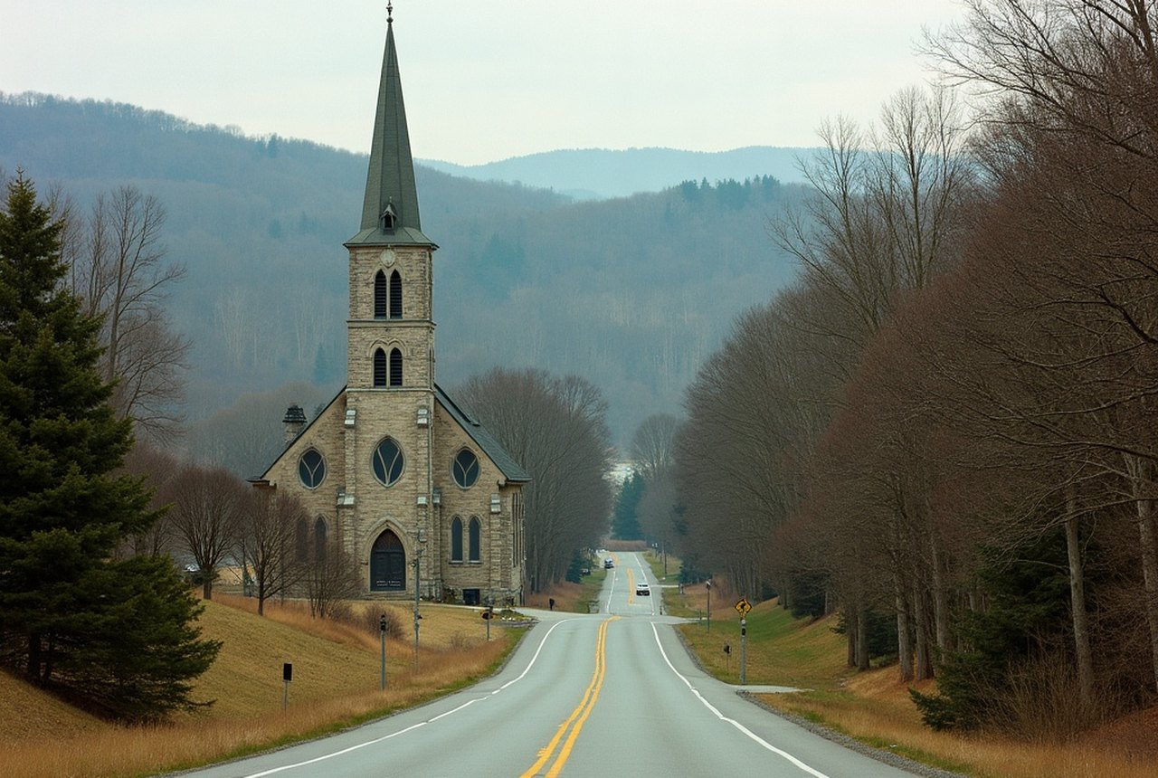 Scenic Route 9 or Route 8 road view through Berkshire hills