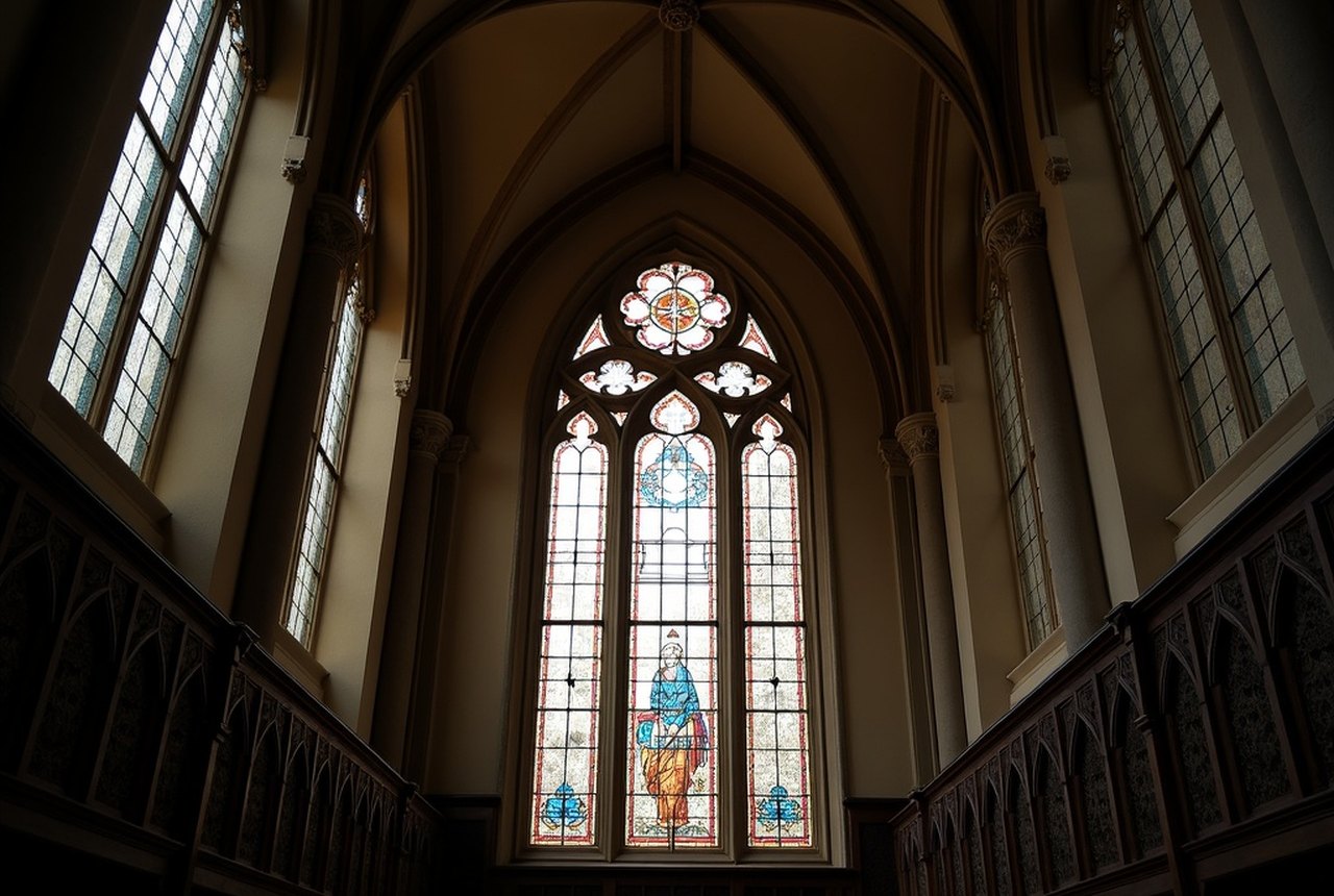 Clerestory windows from below, showing light falling into nave